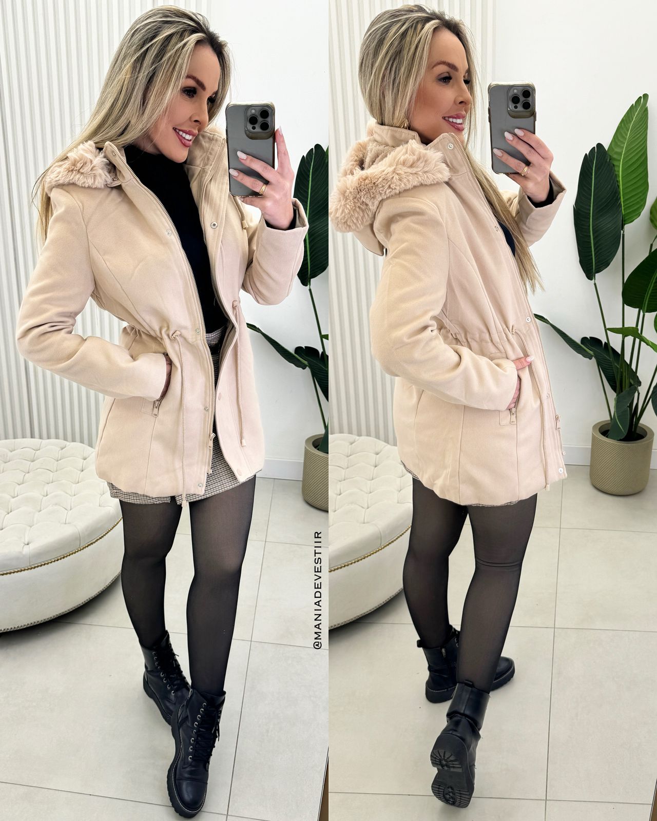 Parka Lã Batida Vanuza Bege