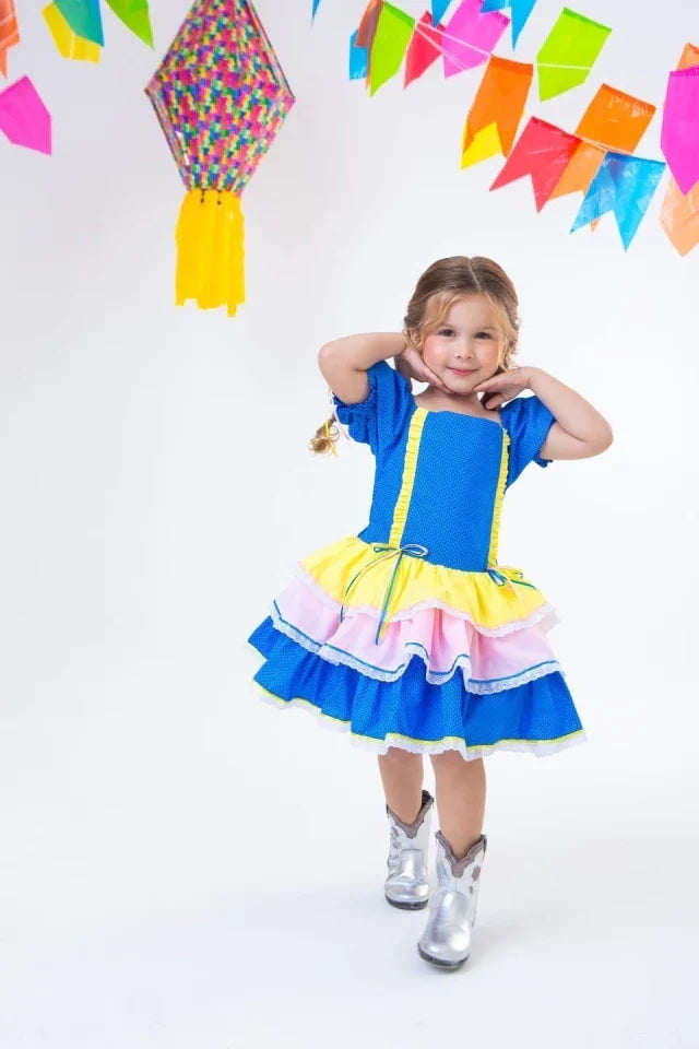 Vestido Junino Amor Perfeito Azul