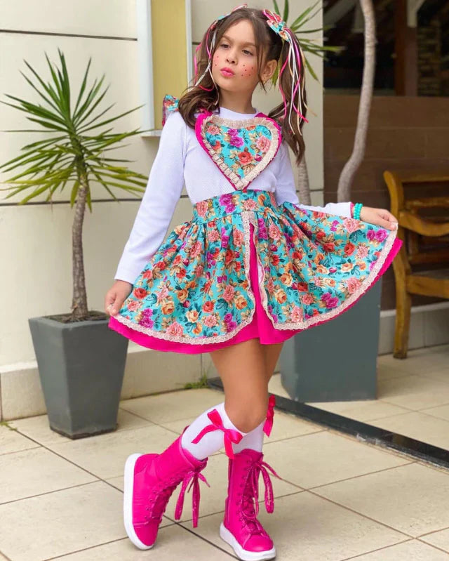 Conjunto Aurora Junino (Salopete + Blusa + Laços de Cabelo)