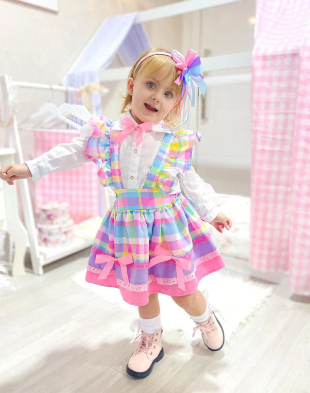 Conjunto Pietra Junino (Salopete + Camisa + Laços de Cabelo)