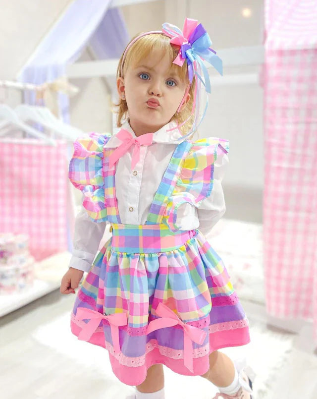 Conjunto Pietra Junino (Salopete + Camisa + Laços de Cabelo)